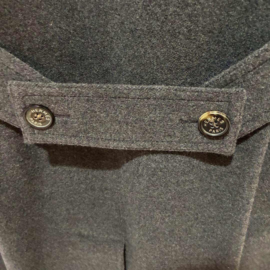 HERMÈS エルメス ダークグレー ロングコート 38 チェスターコート