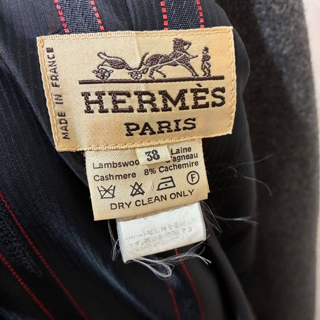 HERMÈS エルメス ダークグレー ロングコート 38 チェスターコート