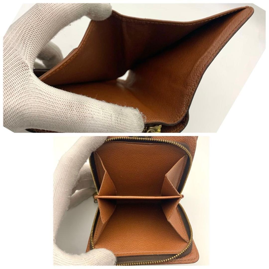 鑑定済み ルイヴィトン コンパクトジップ 二つ折り モノグラム 財布 レザー 茶