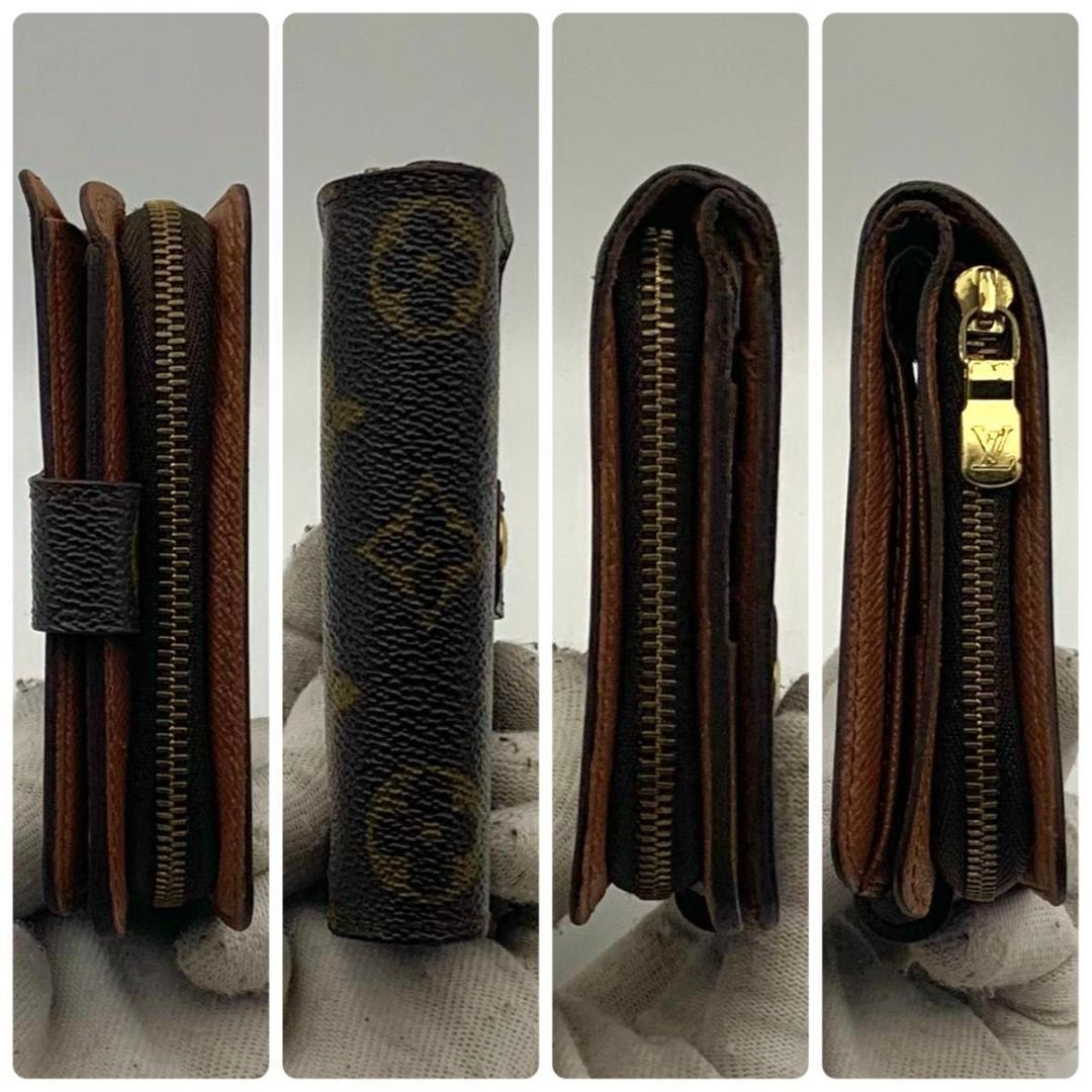 鑑定済み ルイヴィトン コンパクトジップ 二つ折り モノグラム 財布 レザー 茶