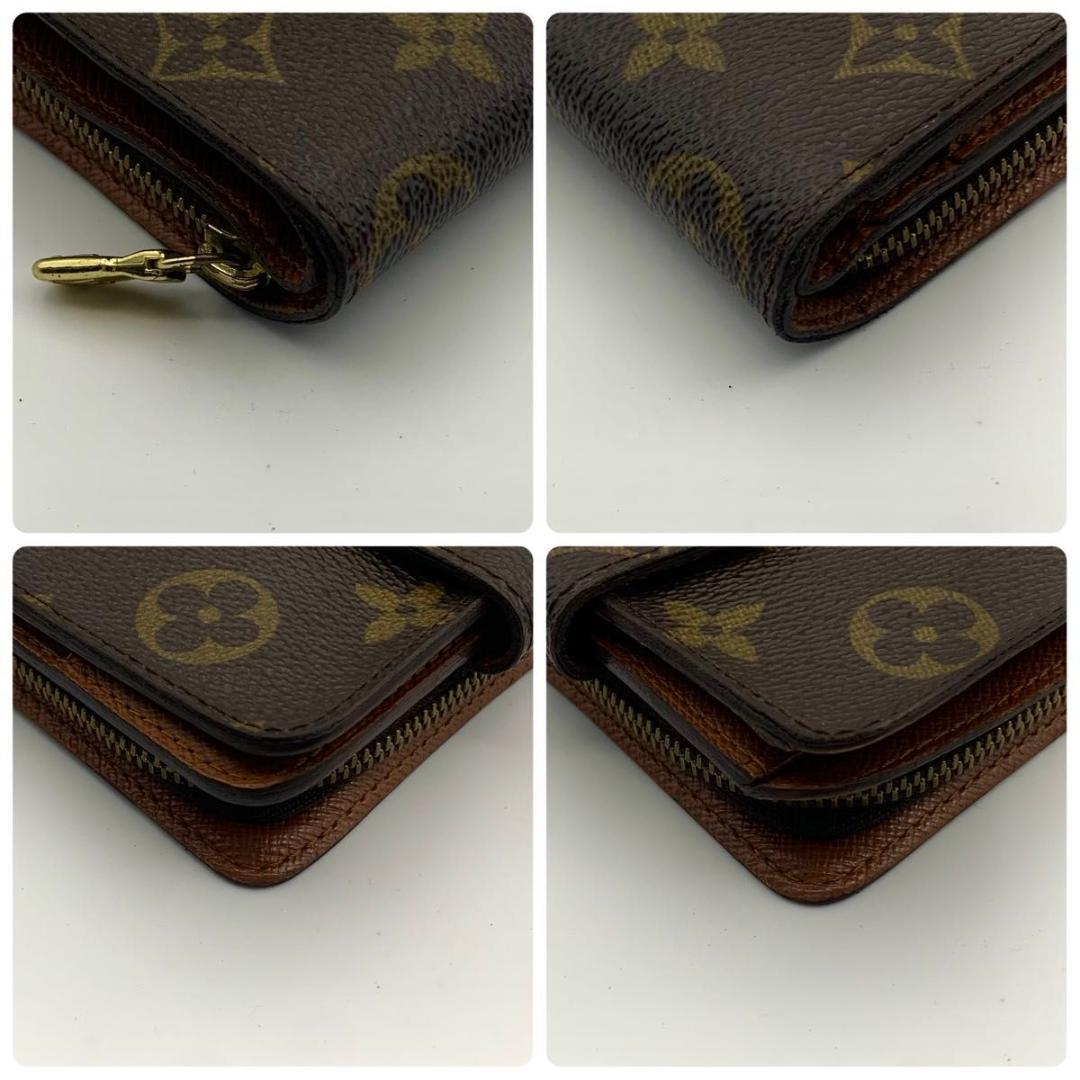 鑑定済み ルイヴィトン コンパクトジップ 二つ折り モノグラム 財布 レザー 茶