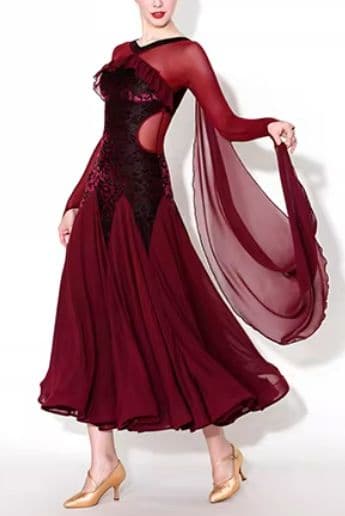 社交ダンスドレス ボリューム スタンダード モダン オーダーメイド レッド