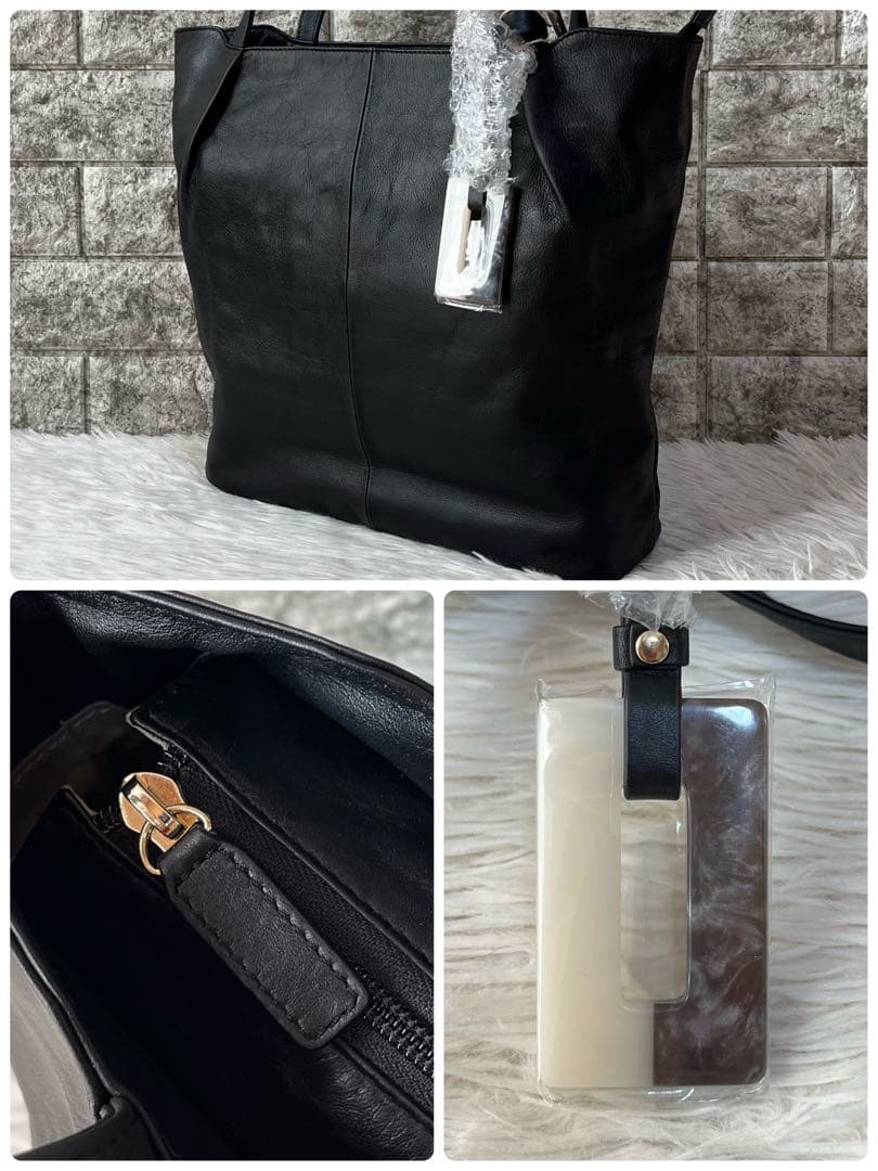 【新品未使用】イアパピヨネ　樹脂チャーム付き　レザー　トートバッグ　A4収納可能