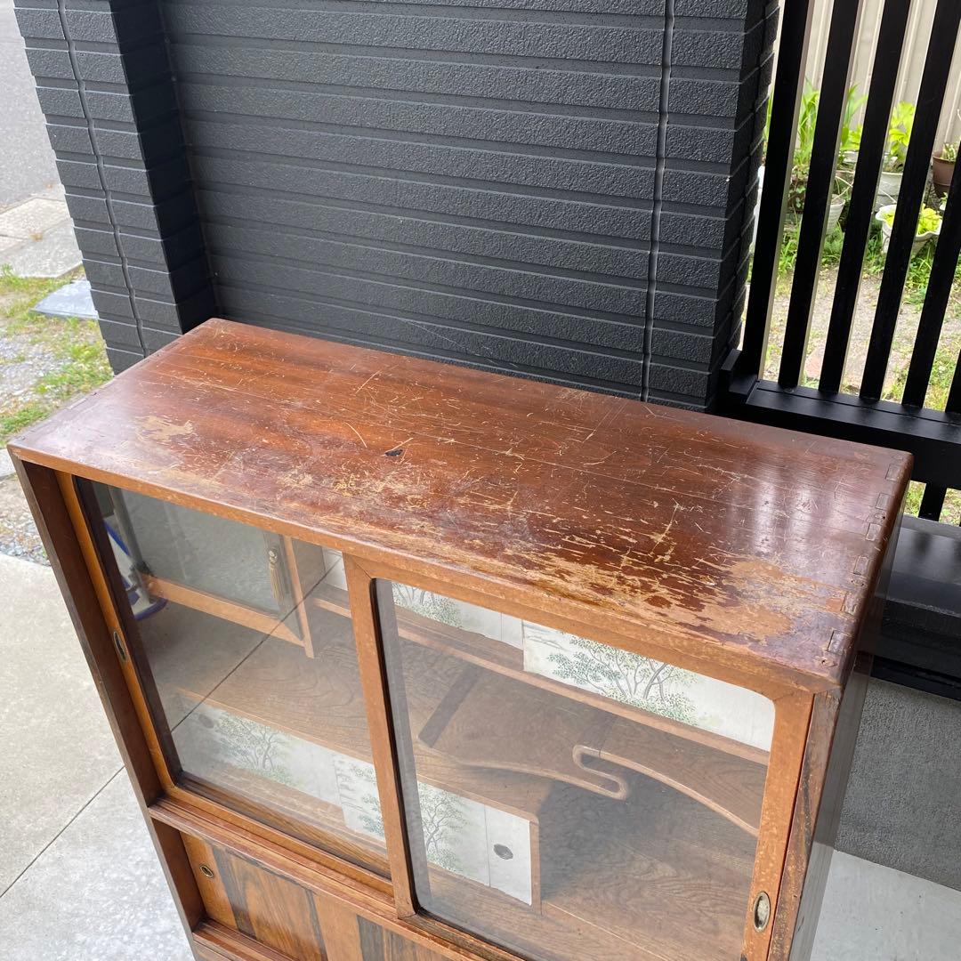 自宅長期保管品 茶箪笥 茶タンス ガラス戸 ビンテージ アンティーク 昭和レトロ