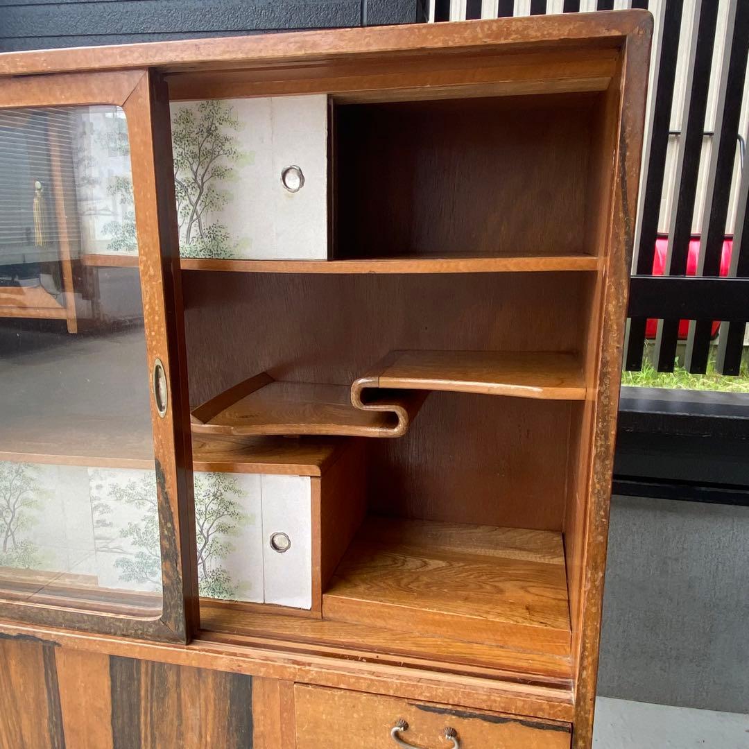 自宅長期保管品 茶箪笥 茶タンス ガラス戸 ビンテージ アンティーク 昭和レトロ
