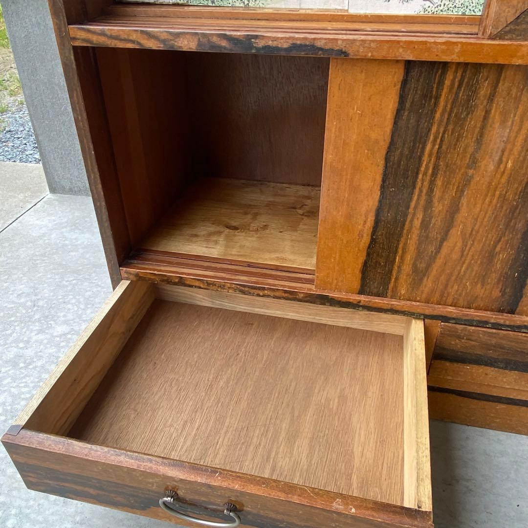 自宅長期保管品 茶箪笥 茶タンス ガラス戸 ビンテージ アンティーク 昭和レトロ