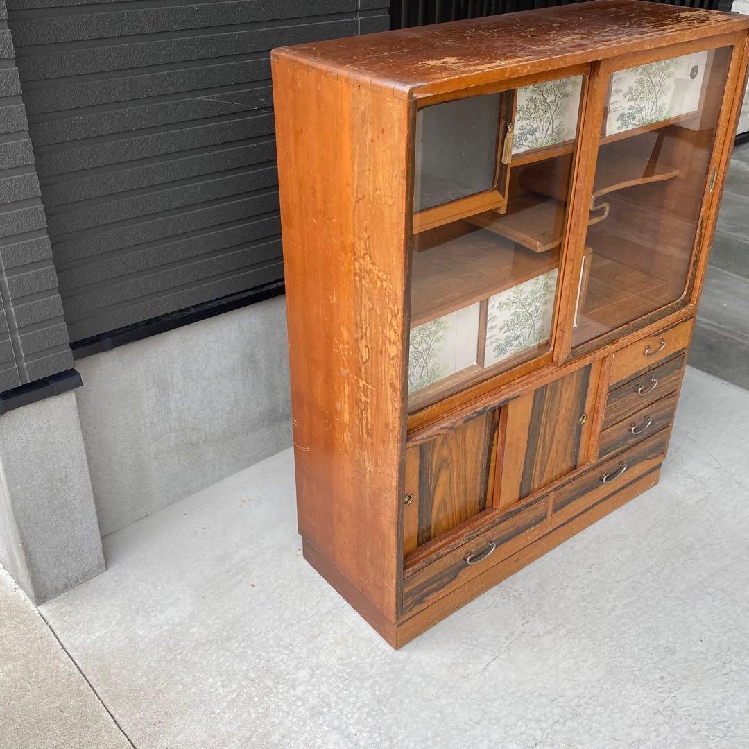 自宅長期保管品 茶箪笥 茶タンス ガラス戸 ビンテージ アンティーク 昭和レトロ