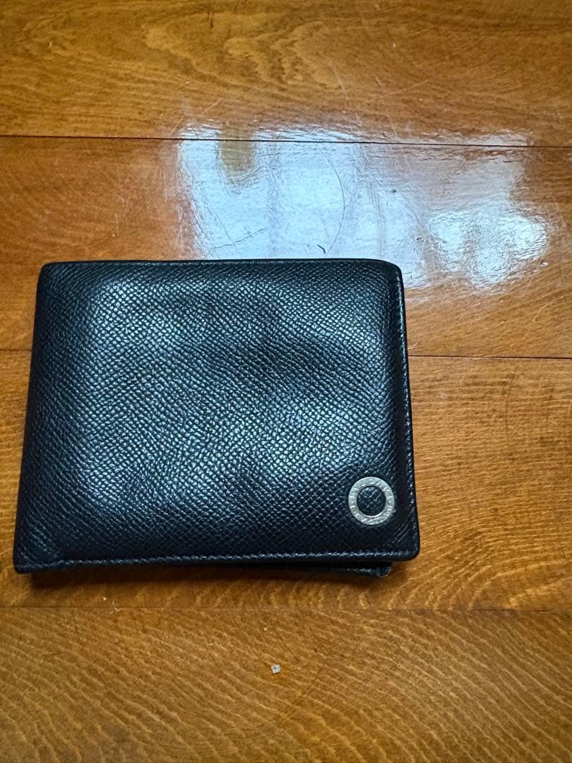 BVLGARI ブルガリ 二つ折り財布 ブラック 黒 本革 レザー リング 銀