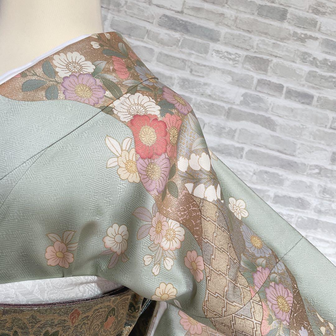 訪問着　フルセット　辻ヶ花　桜のような辻ヶ花　金駒刺繍　綸子　半衿　着物　Q5
