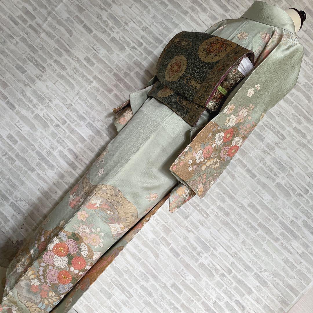 訪問着　フルセット　辻ヶ花　桜のような辻ヶ花　金駒刺繍　綸子　半衿　着物　Q5