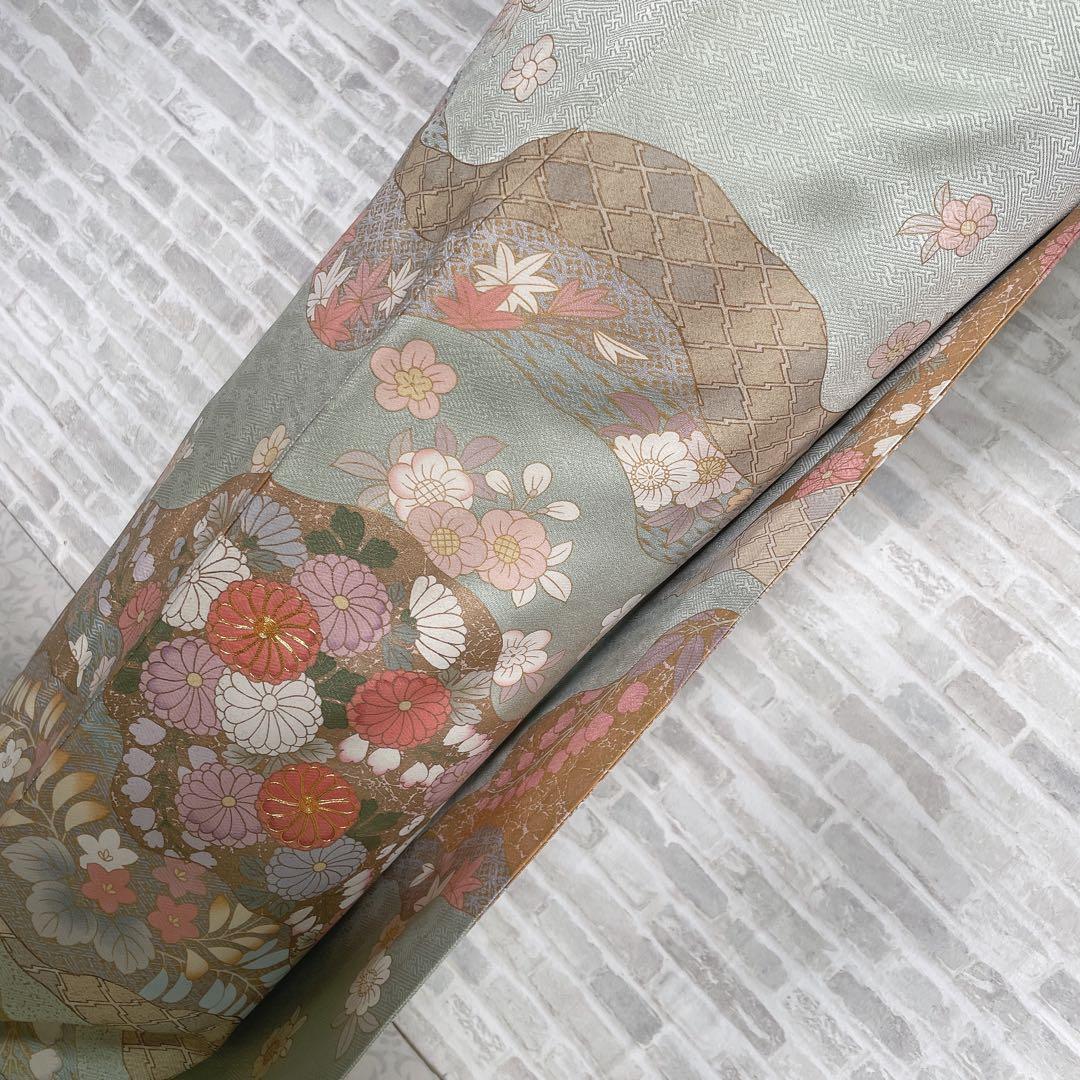 訪問着　フルセット　辻ヶ花　桜のような辻ヶ花　金駒刺繍　綸子　半衿　着物　Q5
