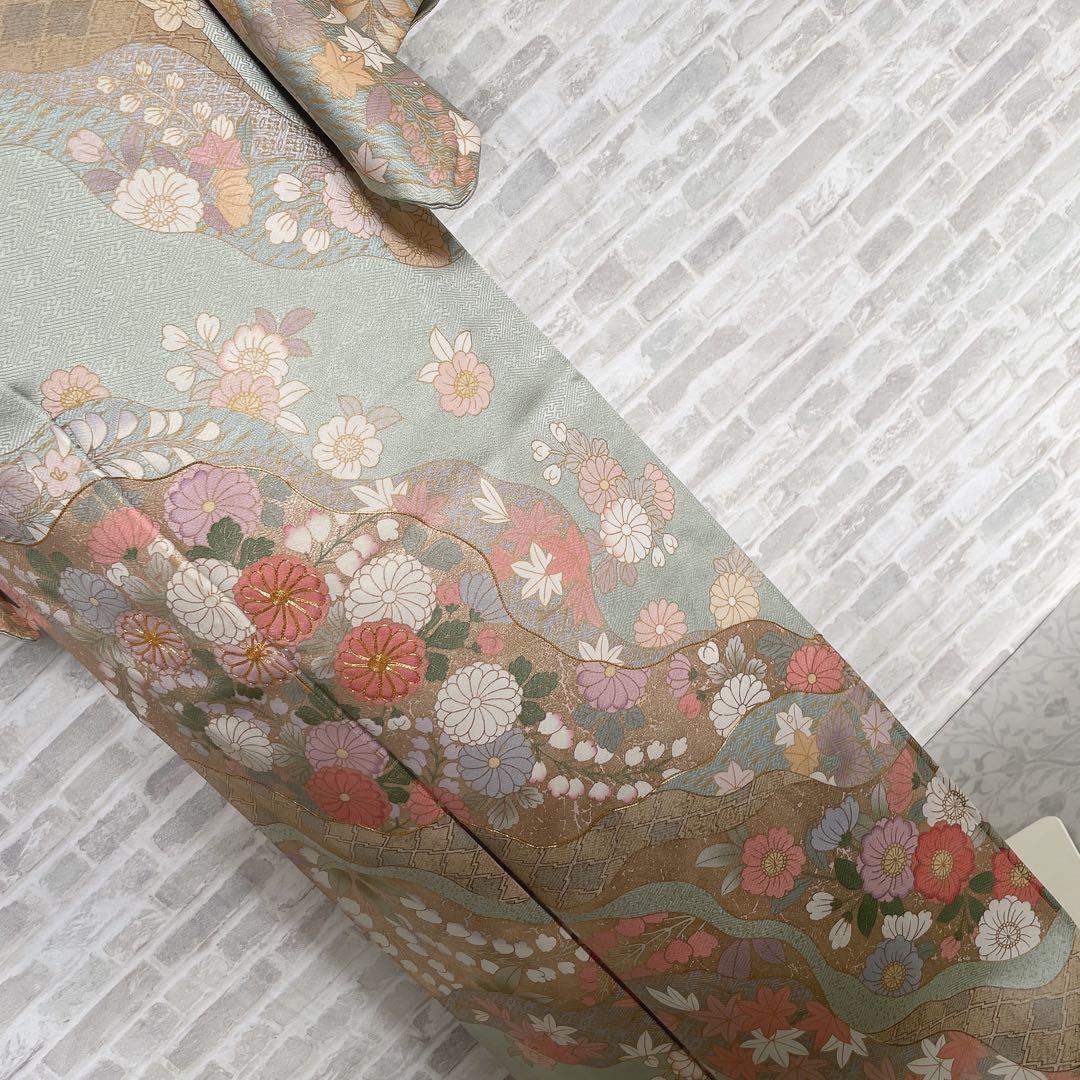 訪問着　フルセット　辻ヶ花　桜のような辻ヶ花　金駒刺繍　綸子　半衿　着物　Q5