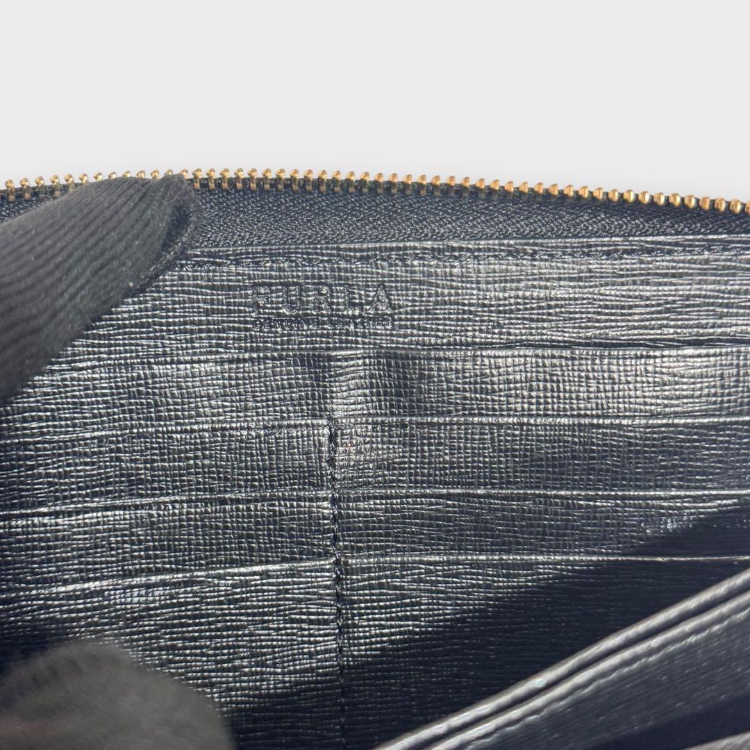 超美品✨FURLA フルラ　長財布　ラウンドファスナー　ロゴ金具　黒　レザー