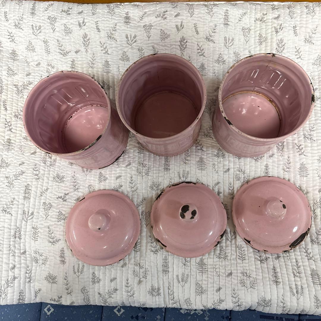 アンティーク　ヴインテージ　フレンチ　ホーローキャニスター３個