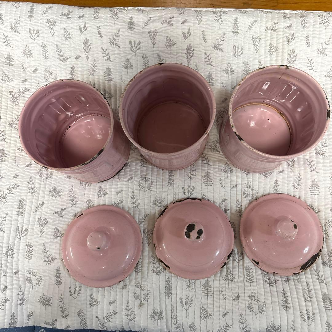 アンティーク　ヴインテージ　フレンチ　ホーローキャニスター３個