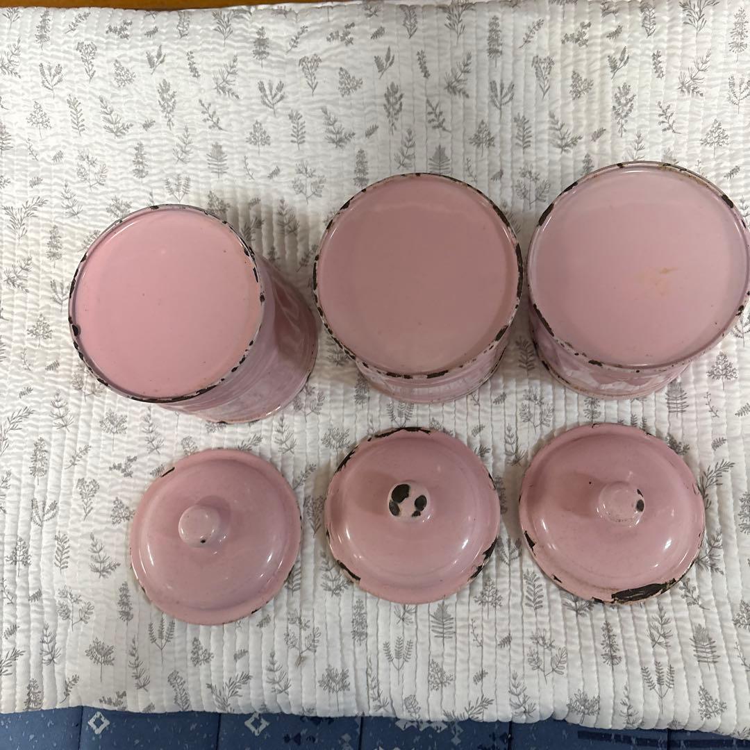 アンティーク　ヴインテージ　フレンチ　ホーローキャニスター３個