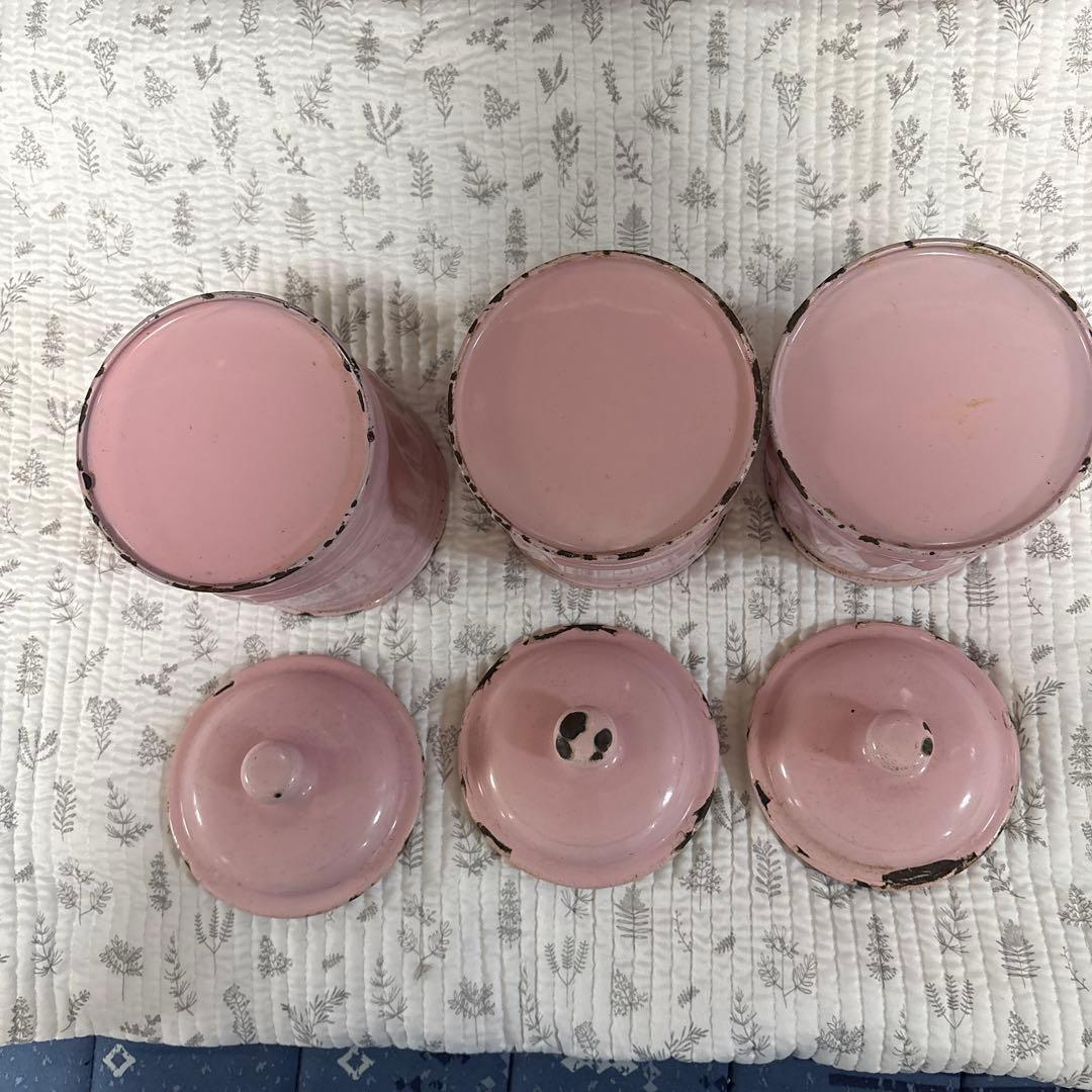 アンティーク　ヴインテージ　フレンチ　ホーローキャニスター３個