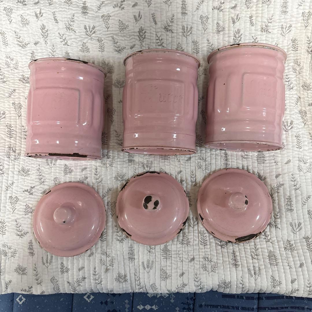 アンティーク　ヴインテージ　フレンチ　ホーローキャニスター３個