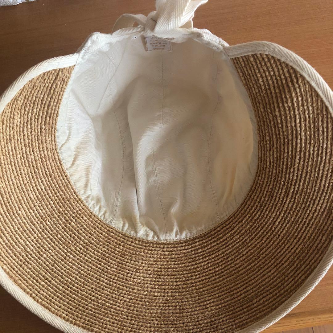 リボン付きつば広帽子 ホワイトベージュ