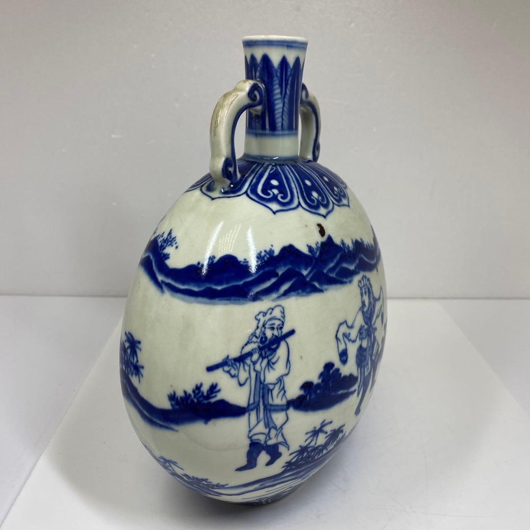 専用中国美術　大明宣徳年表青花花瓶　高さ約26.2㎝　タルチ　東さ7-0206①