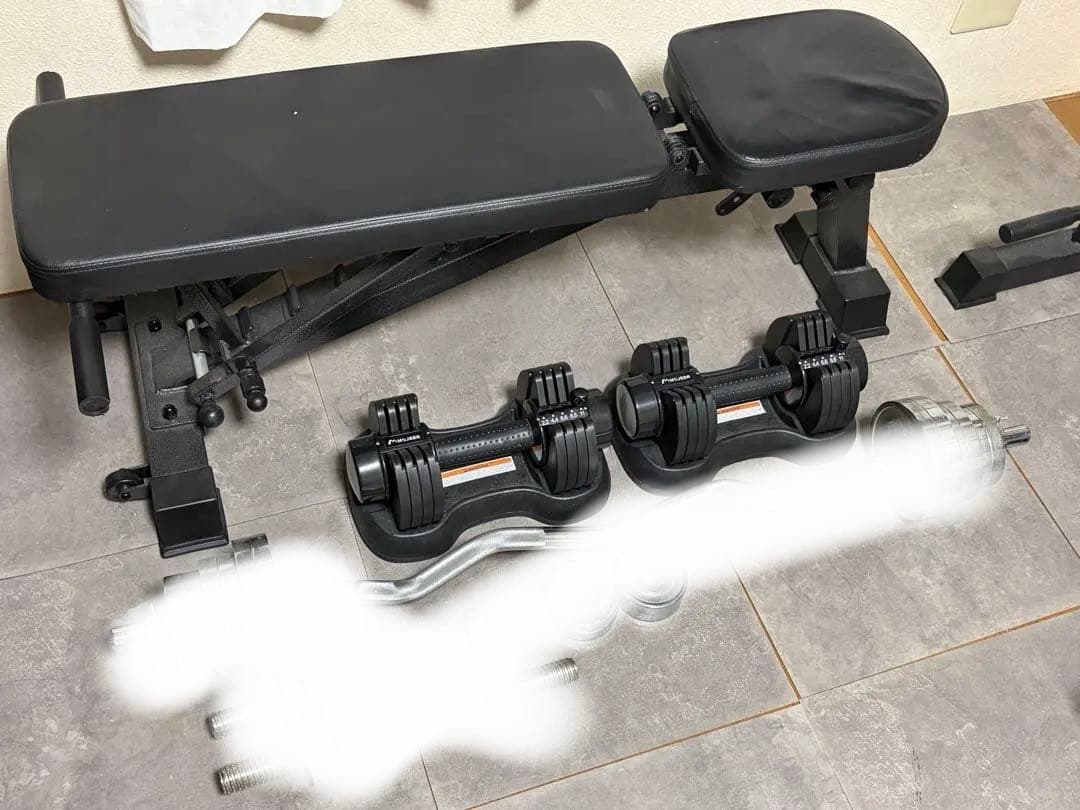 ダンベルセット・可変式11kg×2・ベンチ台・EZバー・鏡　まとめ売り