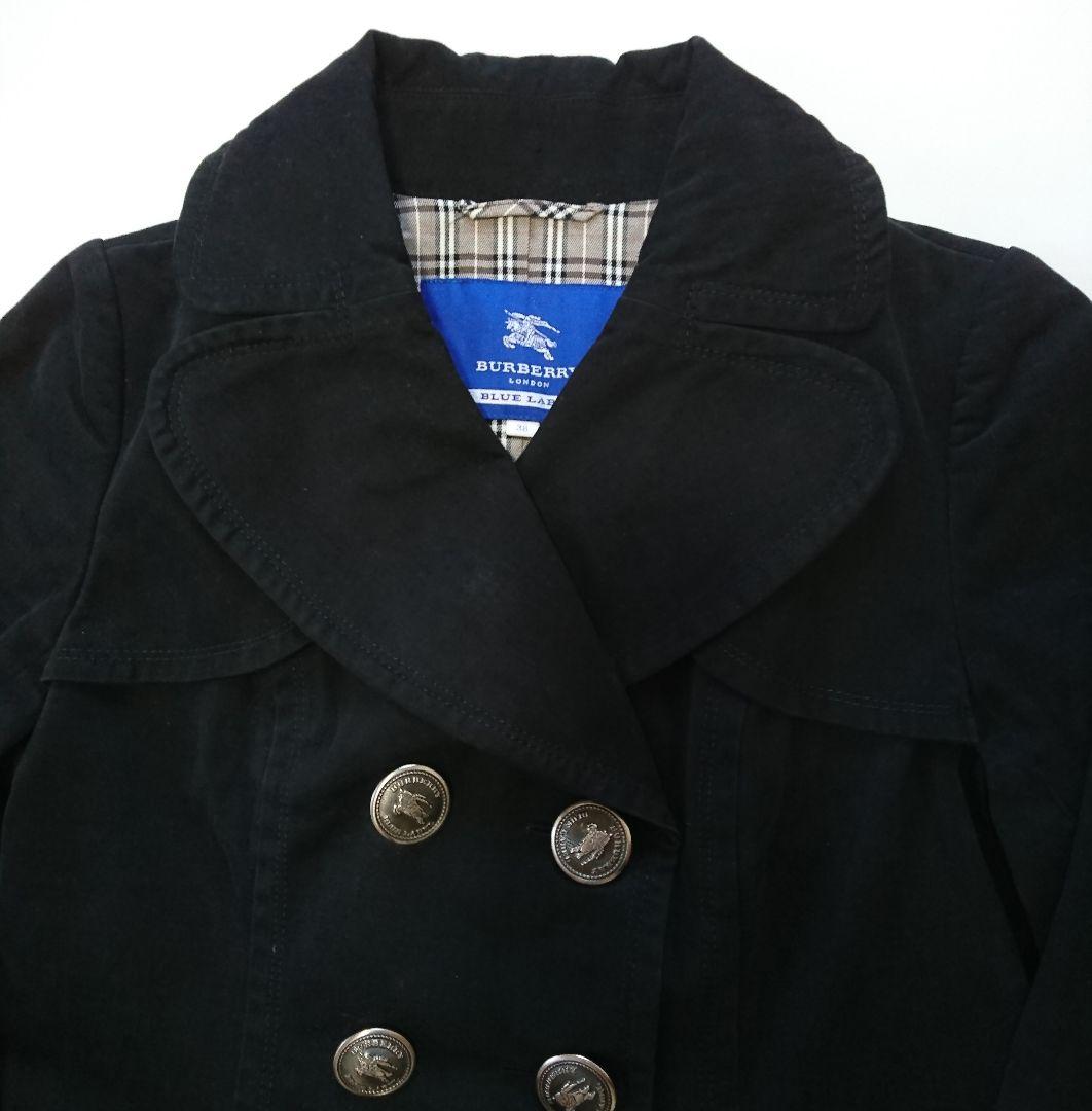 バーバリーブルーレーベル✨トレンチコート 銀ボタン 黒 38 コットン チェック