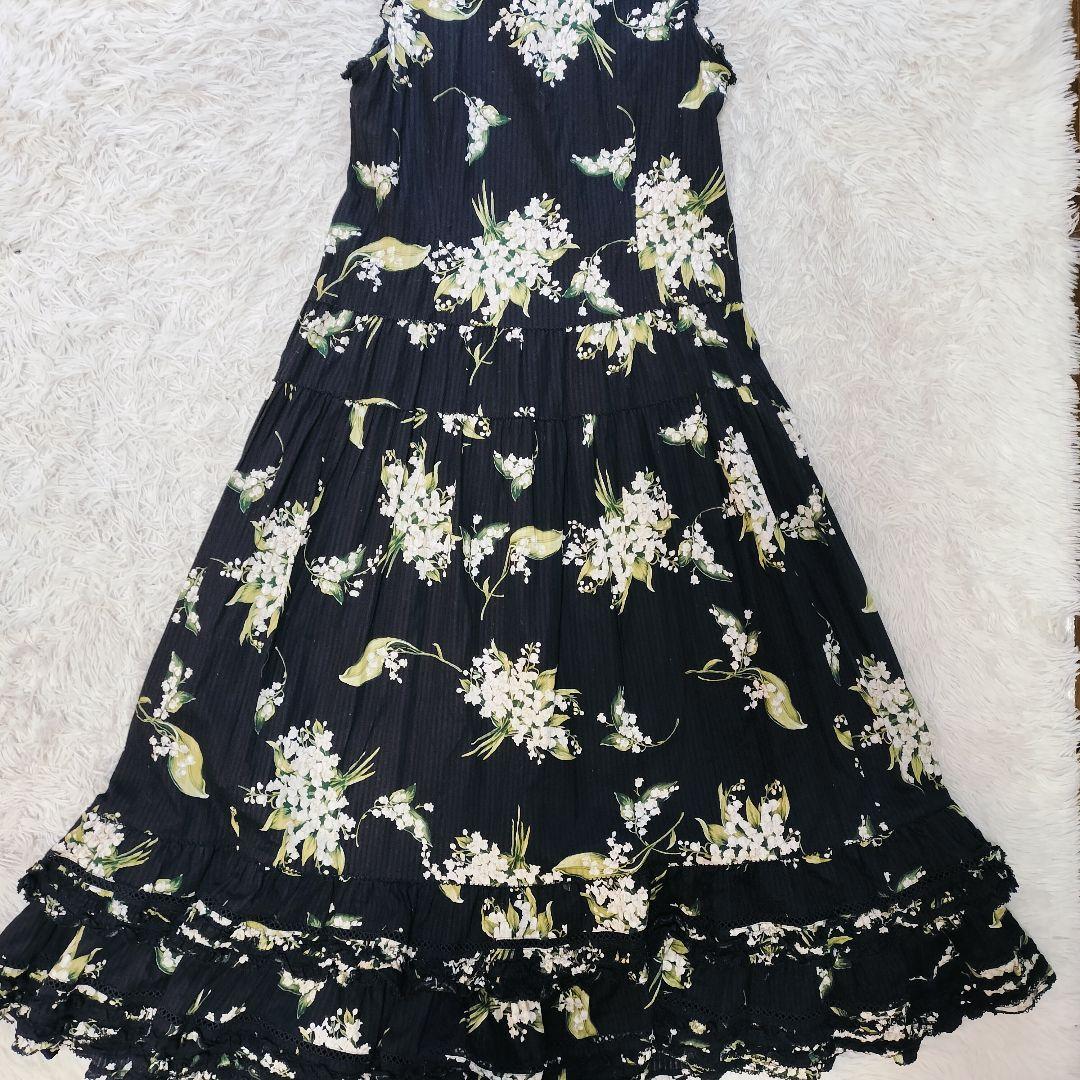 【極美品】PINK HOUSE 24SS すずらんプリント マキシ丈 黒 前開き