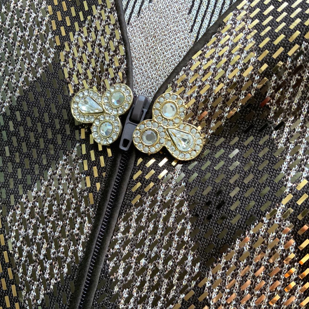 美品セントジョンST.JOHN　ラメフィルムジップアップジャケットサイズ12茶系