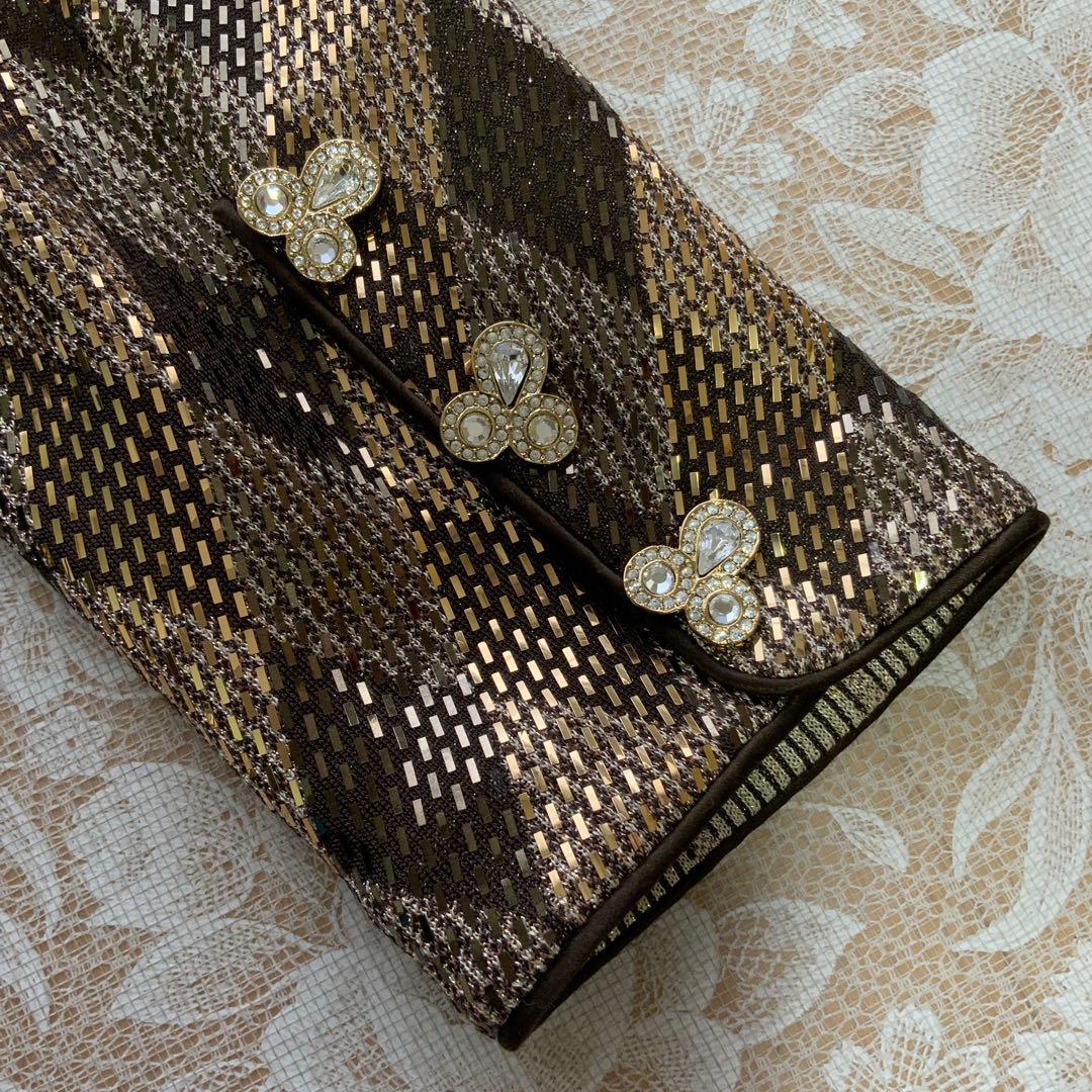 美品セントジョンST.JOHN　ラメフィルムジップアップジャケットサイズ12茶系