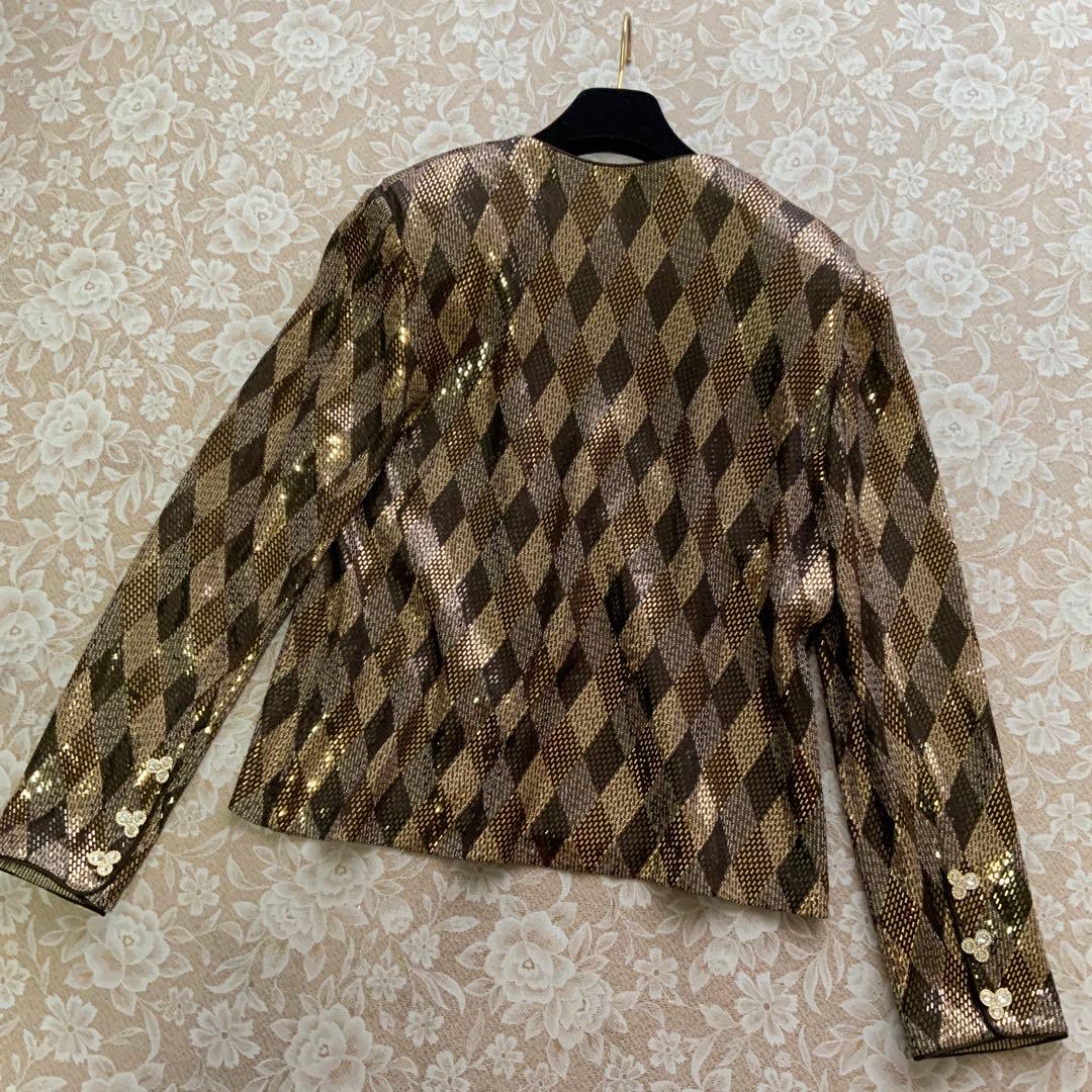 美品セントジョンST.JOHN　ラメフィルムジップアップジャケットサイズ12茶系