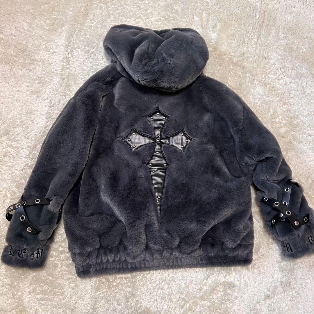 新品タグ付 REFLEM【レフレム】ベルト付きハイネックファーパーカー/グレー