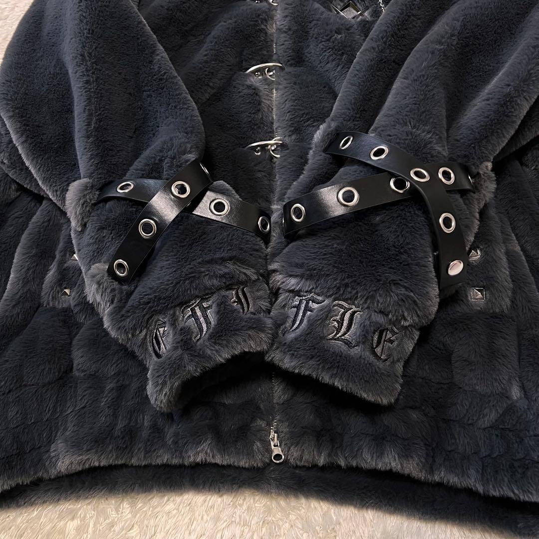 新品タグ付 REFLEM【レフレム】ベルト付きハイネックファーパーカー/グレー