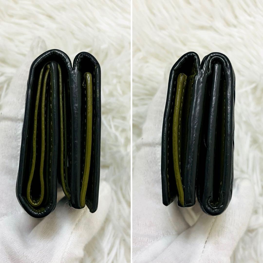 極美✨ボッテガ 三つ折り財布 バイカラー イントレ レザー 黒 緑