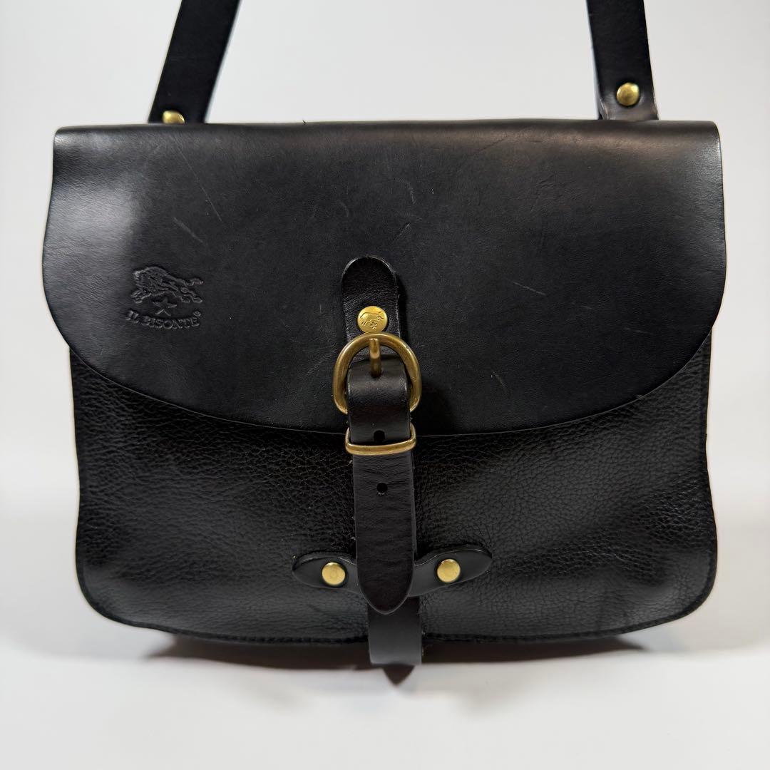 【美品】イルビゾンテ　ショルダーバッグ　レザー　シボ革　ゴールド金具　ブラック