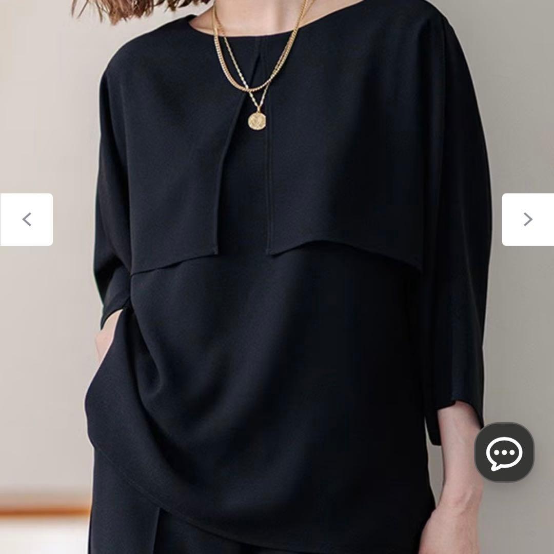 【洗える】23区　ストレッチジョーゼット ケープデザイン カットソー