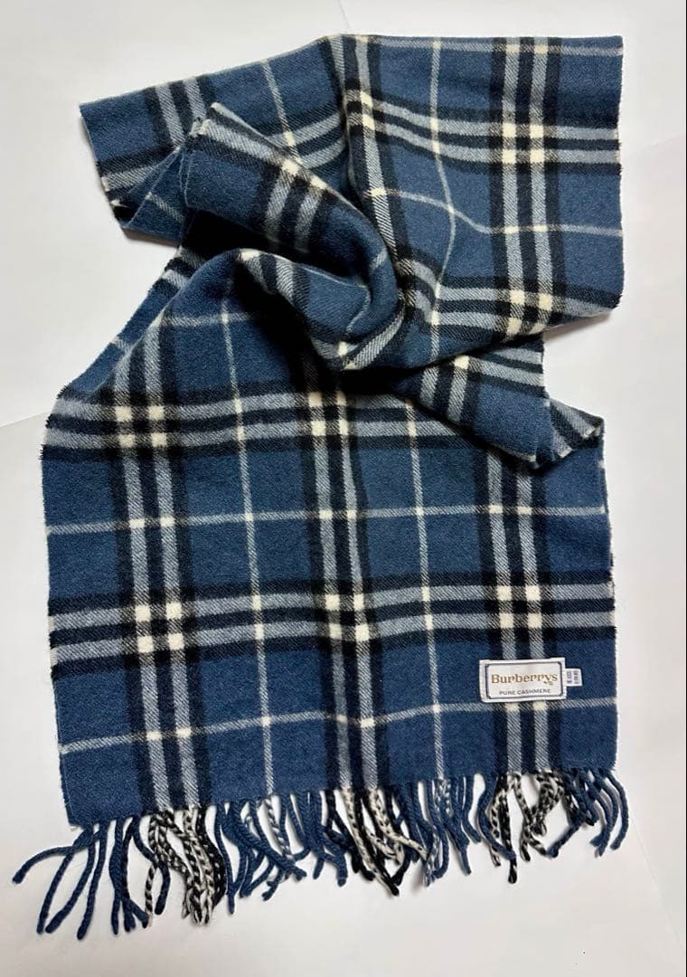 ゆ❇️Burberrys カシミヤ マフラー ブルーグレー 美品 チェック