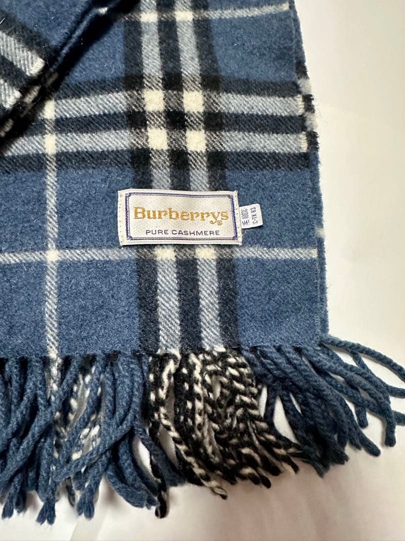 ゆ❇️Burberrys カシミヤ マフラー ブルーグレー 美品 チェック
