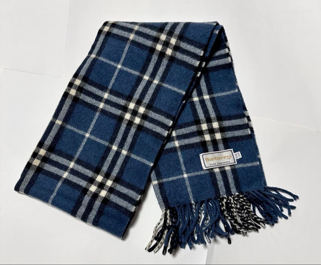 ゆ❇️Burberrys カシミヤ マフラー ブルーグレー 美品 チェック
