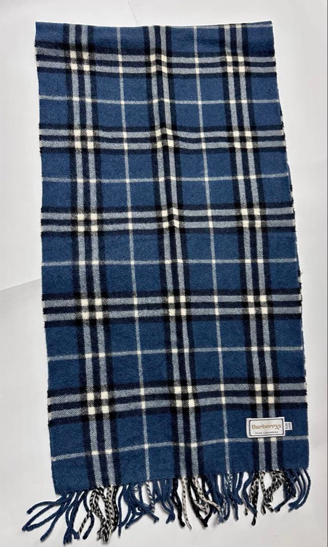 ゆ❇️Burberrys カシミヤ マフラー ブルーグレー 美品 チェック