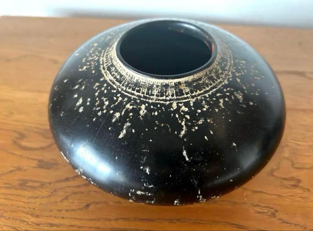 安齊賢太 安齋賢太 花器 黒陶 大　希少品 値引き不可