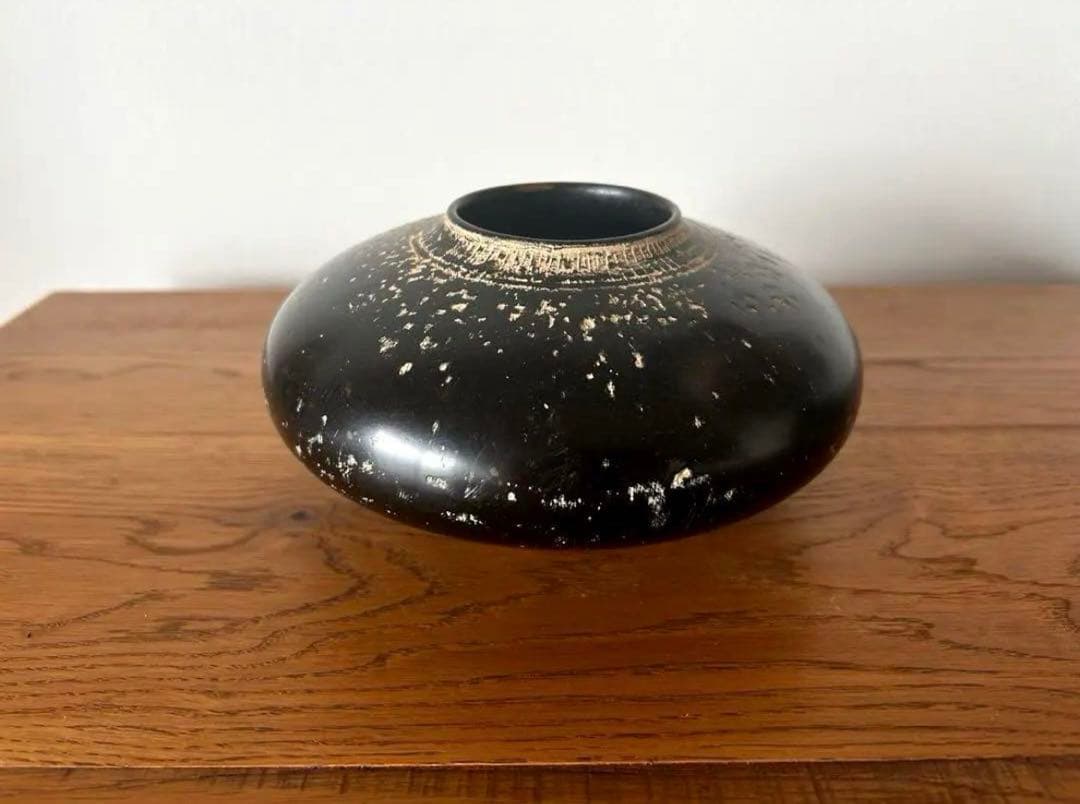 安齊賢太 安齋賢太 花器 黒陶 大　希少品 値引き不可