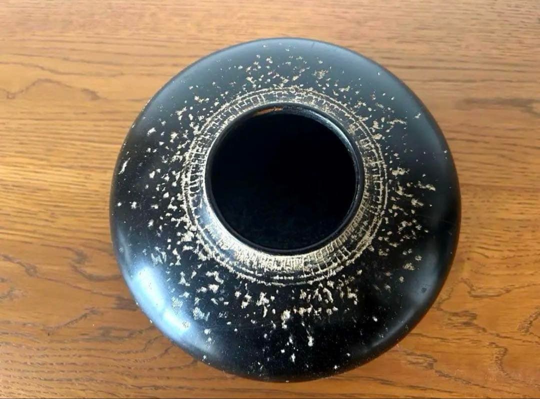 安齊賢太 安齋賢太 花器 黒陶 大　希少品 値引き不可