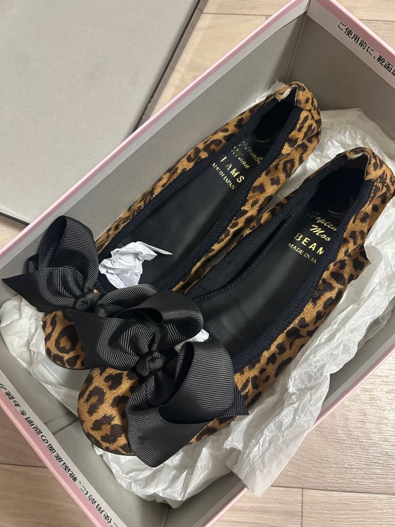 Ray BEAMS リボン バレエシューズ レオパード　24.0