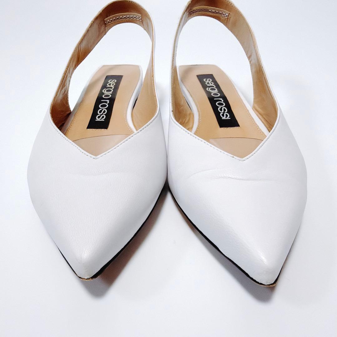 《美品》セルジオロッシ フラットパンプス ストラップ ホワイト 35.5