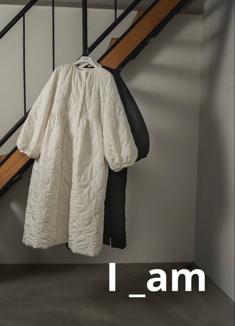 i_am アイアム　ボアキルティングボリュームフレアロングコート アイボリー