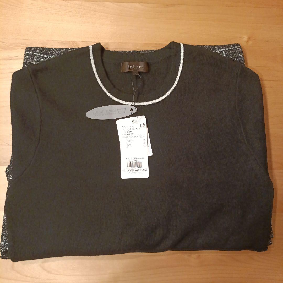 リフレクト【コートインでもすっきり◎】チェック柄ニットドッキングワンピース 黒