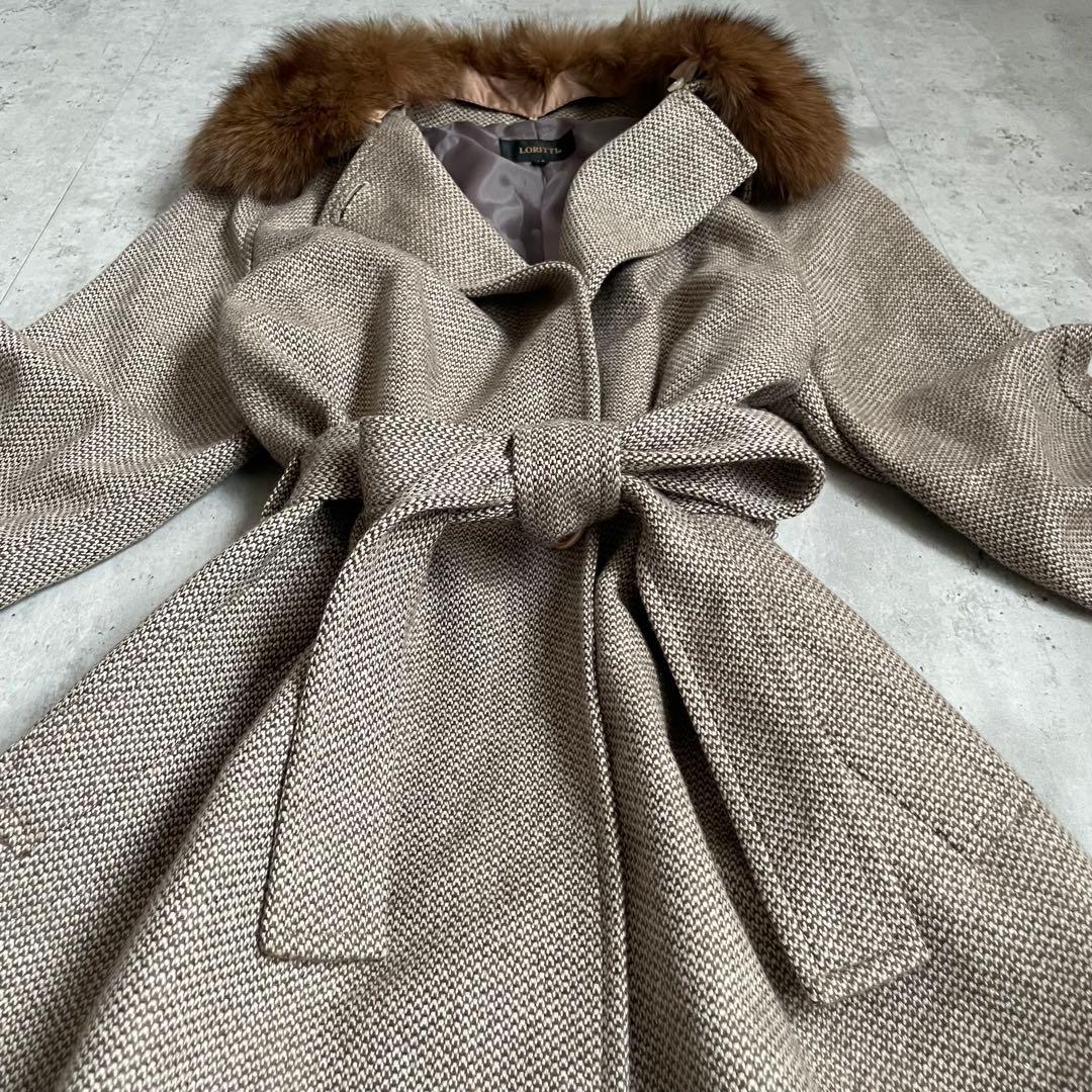 ロングコート　カシミヤ100% フォックスファー　ベルト付き　モード　カジュアル