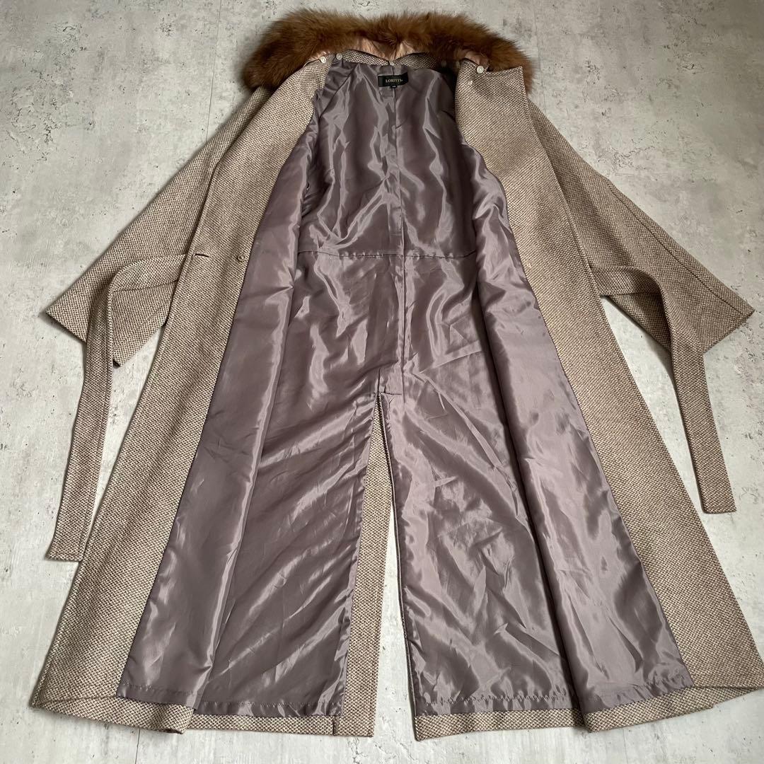 ロングコート　カシミヤ100% フォックスファー　ベルト付き　モード　カジュアル