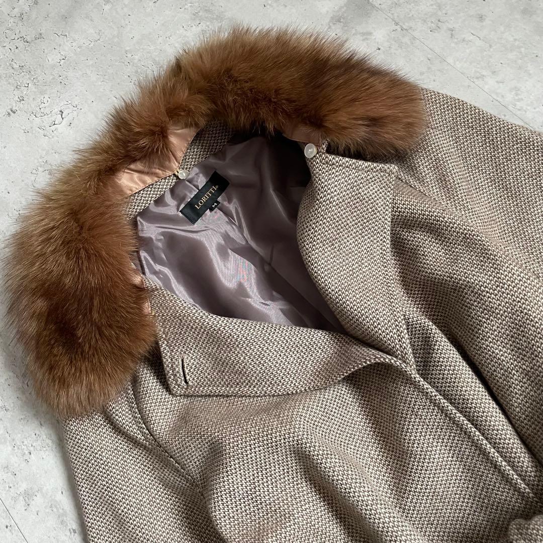 ロングコート　カシミヤ100% フォックスファー　ベルト付き　モード　カジュアル