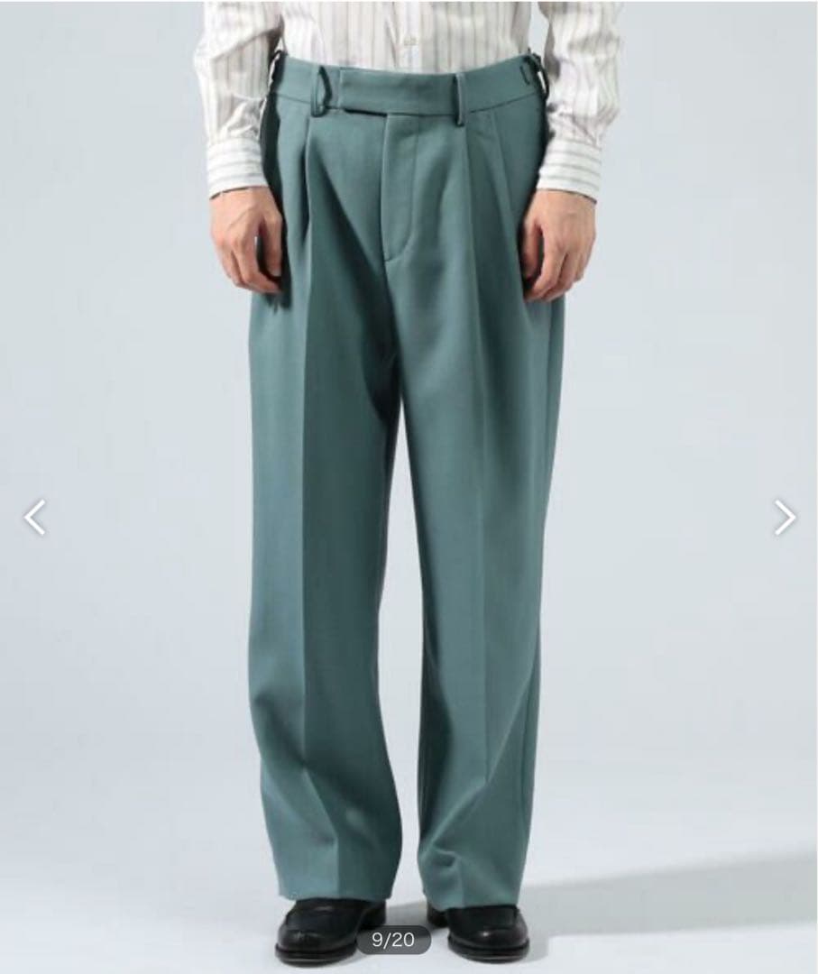 TOMORROWLANDネイビー 2プリーツサイドアジャスターパンツ